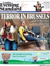London Evening Standard () Newspaper Front Page for 23 March 2016