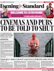London Evening Standard () Newspaper Front Page for 23 March 2020
