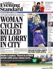 London Evening Standard () Newspaper Front Page for 23 June 2015