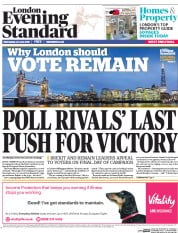 London Evening Standard () Newspaper Front Page for 23 June 2016