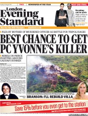 London Evening Standard () Newspaper Front Page for 24 August 2011