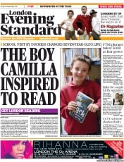 London Evening Standard () Newspaper Front Page for 24 September 2011