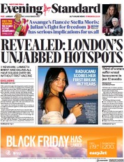 London Evening Standard () Newspaper Front Page for 25 November 2021