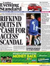 London Evening Standard () Newspaper Front Page for 25 February 2015