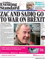 London Evening Standard () Newspaper Front Page for 25 February 2016