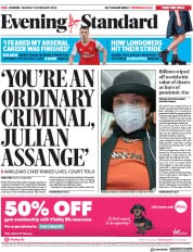 London Evening Standard () Newspaper Front Page for 25 February 2020