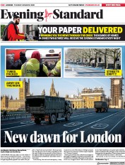 London Evening Standard () Newspaper Front Page for 25 March 2020