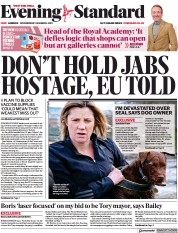 London Evening Standard () Newspaper Front Page for 25 March 2021