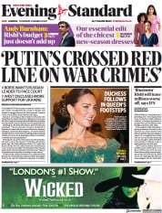 London Evening Standard () Newspaper Front Page for 25 March 2022