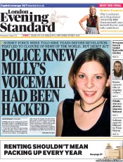 London Evening Standard () Newspaper Front Page for 25 April 2013
