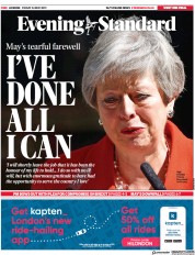 London Evening Standard () Newspaper Front Page for 25 May 2019