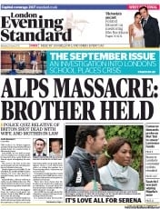 London Evening Standard () Newspaper Front Page for 25 June 2013
