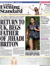 London Evening Standard () Newspaper Front Page for 25 June 2014