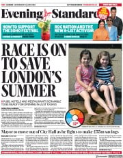 London Evening Standard () Newspaper Front Page for 25 June 2020