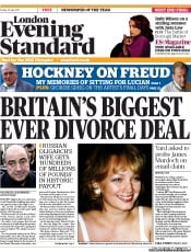 London Evening Standard () Newspaper Front Page for 25 July 2011