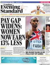 London Evening Standard () Newspaper Front Page for 25 July 2014