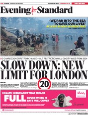 London Evening Standard () Newspaper Front Page for 25 July 2018