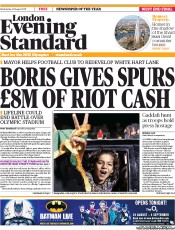 London Evening Standard () Newspaper Front Page for 25 August 2011