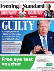 London Evening Standard () Newspaper Front Page for 25 September 2019