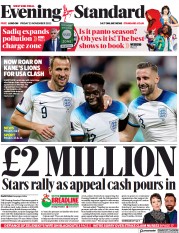 London Evening Standard () Newspaper Front Page for 26 November 2022