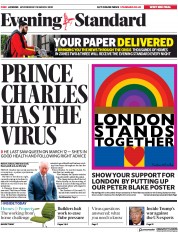 London Evening Standard () Newspaper Front Page for 26 March 2020