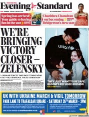 London Evening Standard () Newspaper Front Page for 26 March 2022