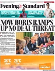 London Evening Standard () Newspaper Front Page for 26 July 2019
