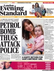 London Evening Standard () Newspaper Front Page for 26 August 2011
