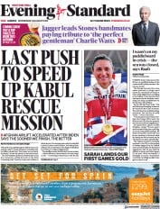 London Evening Standard () Newspaper Front Page for 26 August 2021
