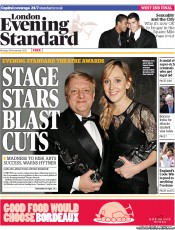 London Evening Standard () Newspaper Front Page for 27 November 2012