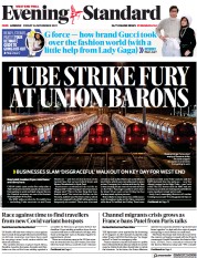 London Evening Standard () Newspaper Front Page for 27 November 2021