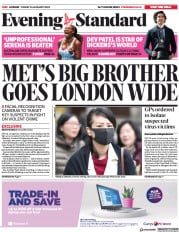 London Evening Standard () Newspaper Front Page for 27 January 2020