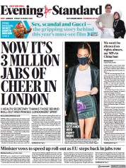London Evening Standard () Newspaper Front Page for 27 March 2021