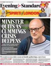 London Evening Standard () Newspaper Front Page for 27 May 2020