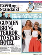 London Evening Standard () Newspaper Front Page for 27 August 2014