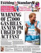 London Evening Standard () Newspaper Front Page for 27 August 2022