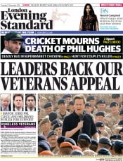 London Evening Standard () Newspaper Front Page for 28 November 2014