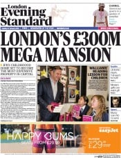 London Evening Standard () Newspaper Front Page for 28 January 2015