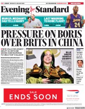 London Evening Standard () Newspaper Front Page for 28 January 2020