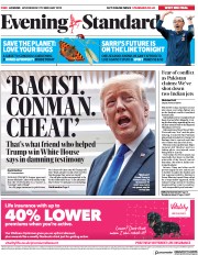 London Evening Standard () Newspaper Front Page for 28 February 2019