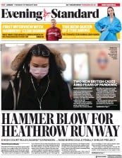 London Evening Standard () Newspaper Front Page for 28 February 2020