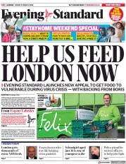 London Evening Standard () Newspaper Front Page for 28 March 2020