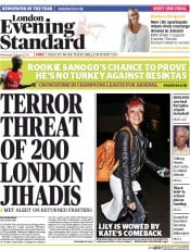 London Evening Standard () Newspaper Front Page for 28 August 2014