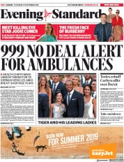 London Evening Standard () Newspaper Front Page for 28 September 2018
