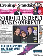 London Evening Standard () Newspaper Front Page for 29 October 2018