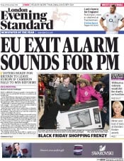 London Evening Standard () Newspaper Front Page for 29 November 2014