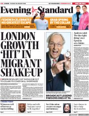 London Evening Standard () Newspaper Front Page for 29 January 2020