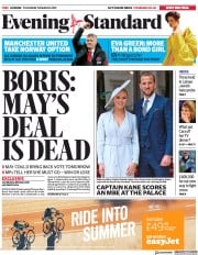 London Evening Standard () Newspaper Front Page for 29 March 2019