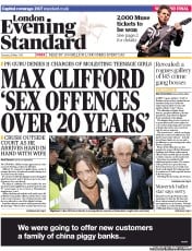 London Evening Standard () Newspaper Front Page for 29 May 2013