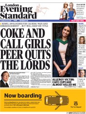 London Evening Standard () Newspaper Front Page for 29 July 2015